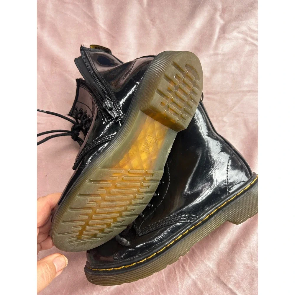 Dr. Martens 1460 J Girls Size 1 Black Good Patent Leather Side Zip Boots